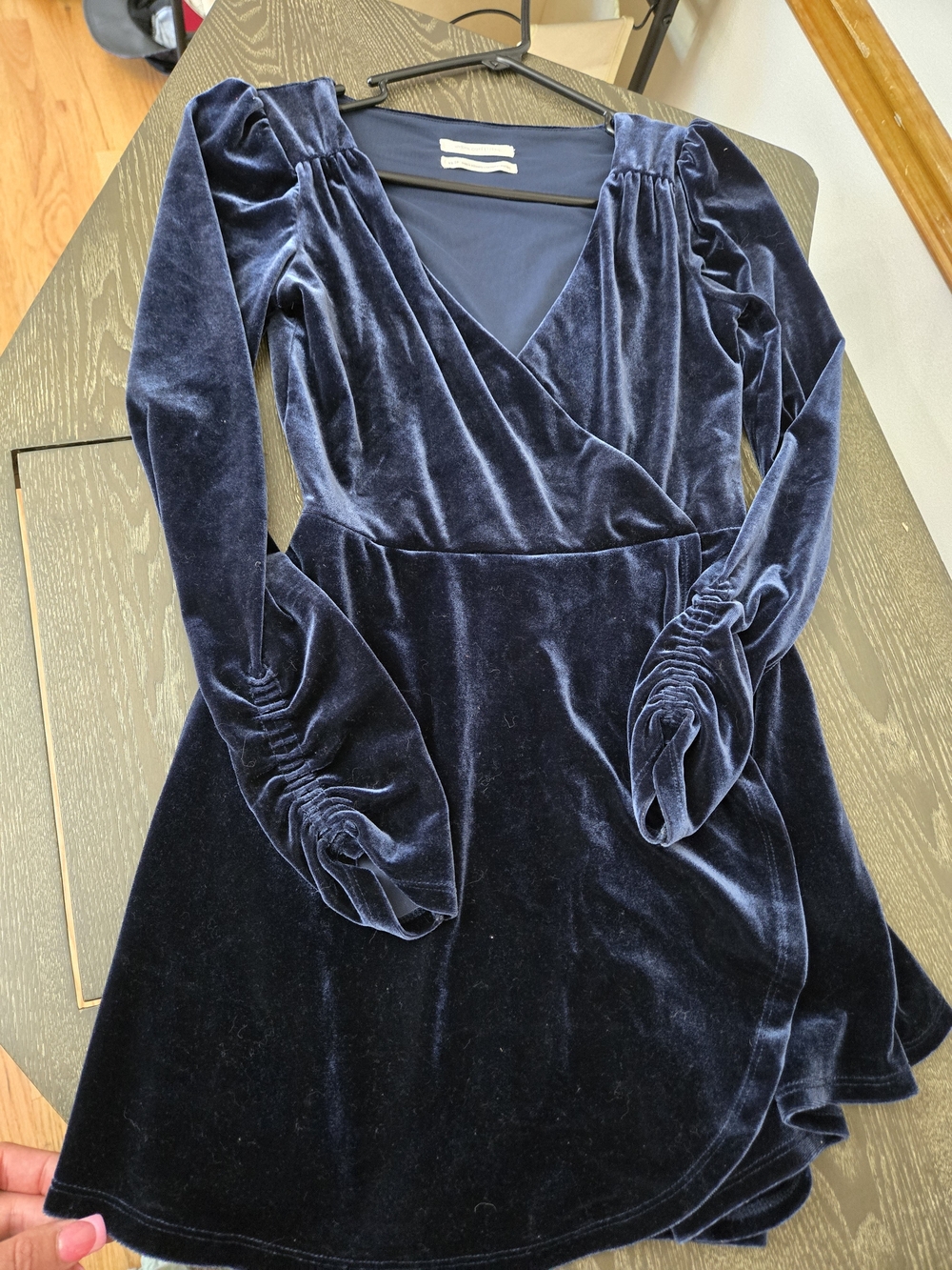 Urban Outfitters Navy Velvet Wrap Romper Skort Long Sleeve Women’s Xs